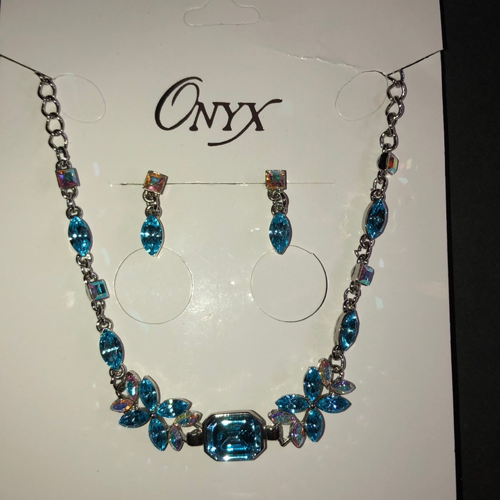 Rhinestone and Silver Necklace and Erring Set